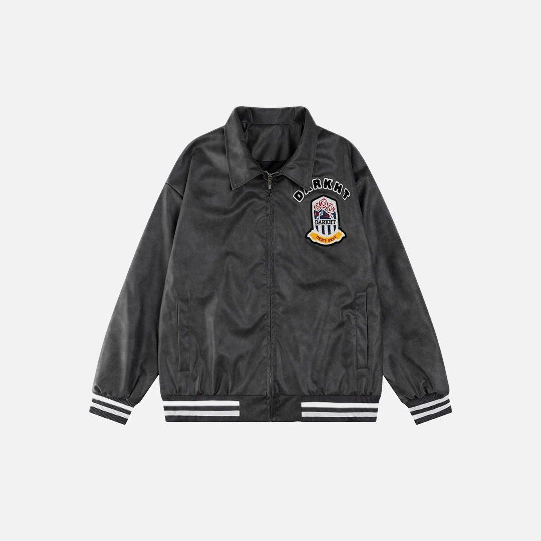 Veste universitaire en cuir à broderie de lettres rétro chic