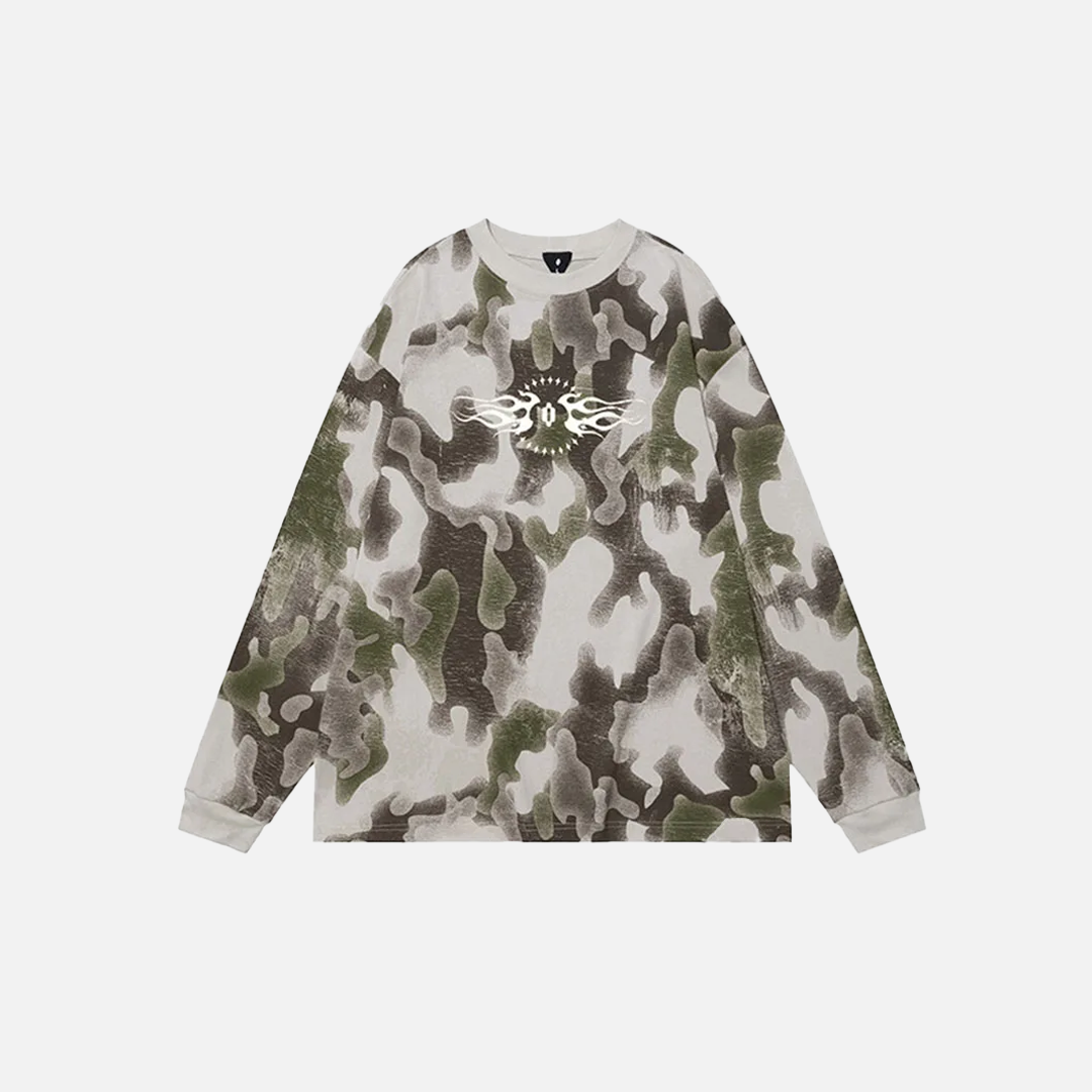 Vintage Langarm-T-Shirt mit Camouflage-Print