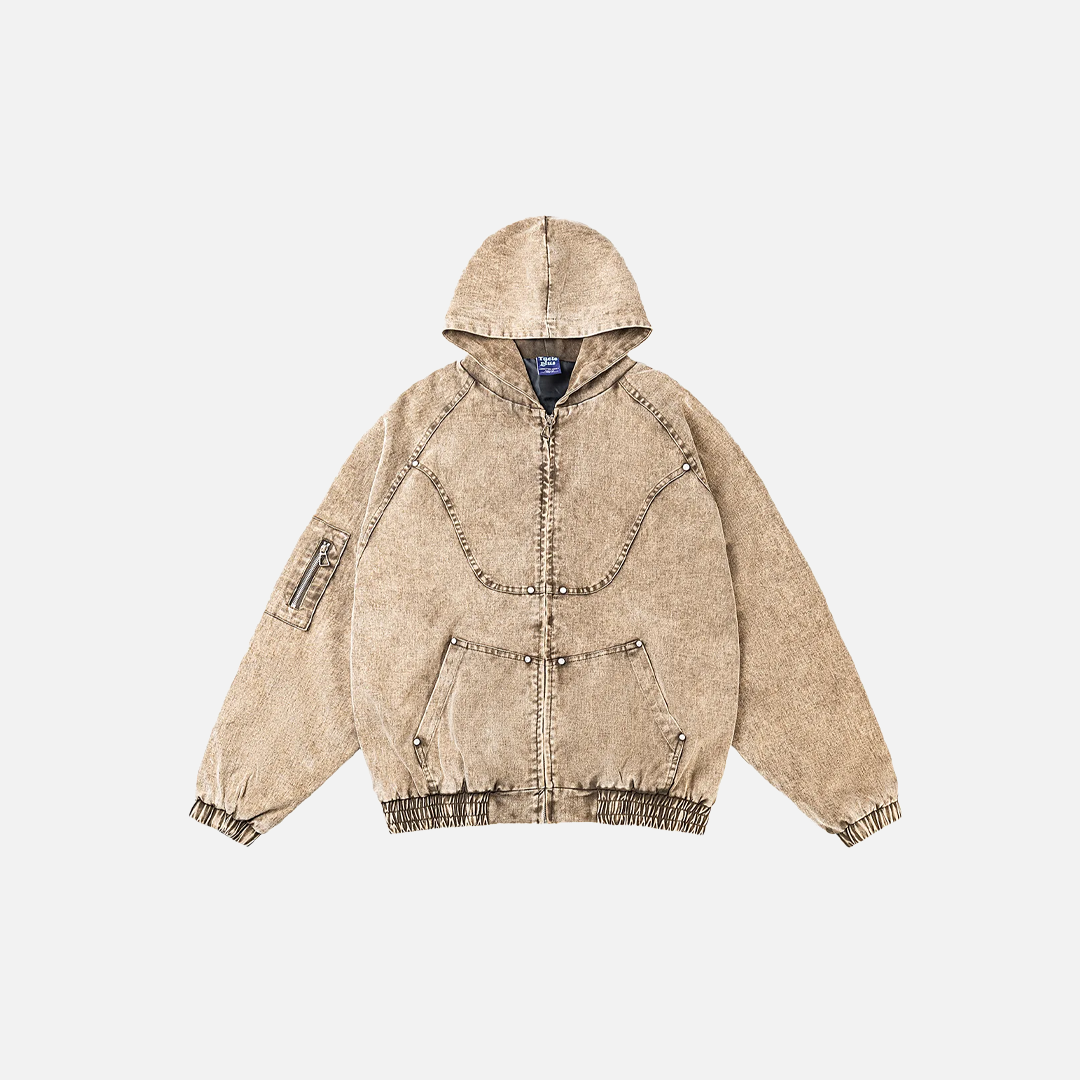 Retro-Jeansjacke im amerikanischen Stil mit Kapuze