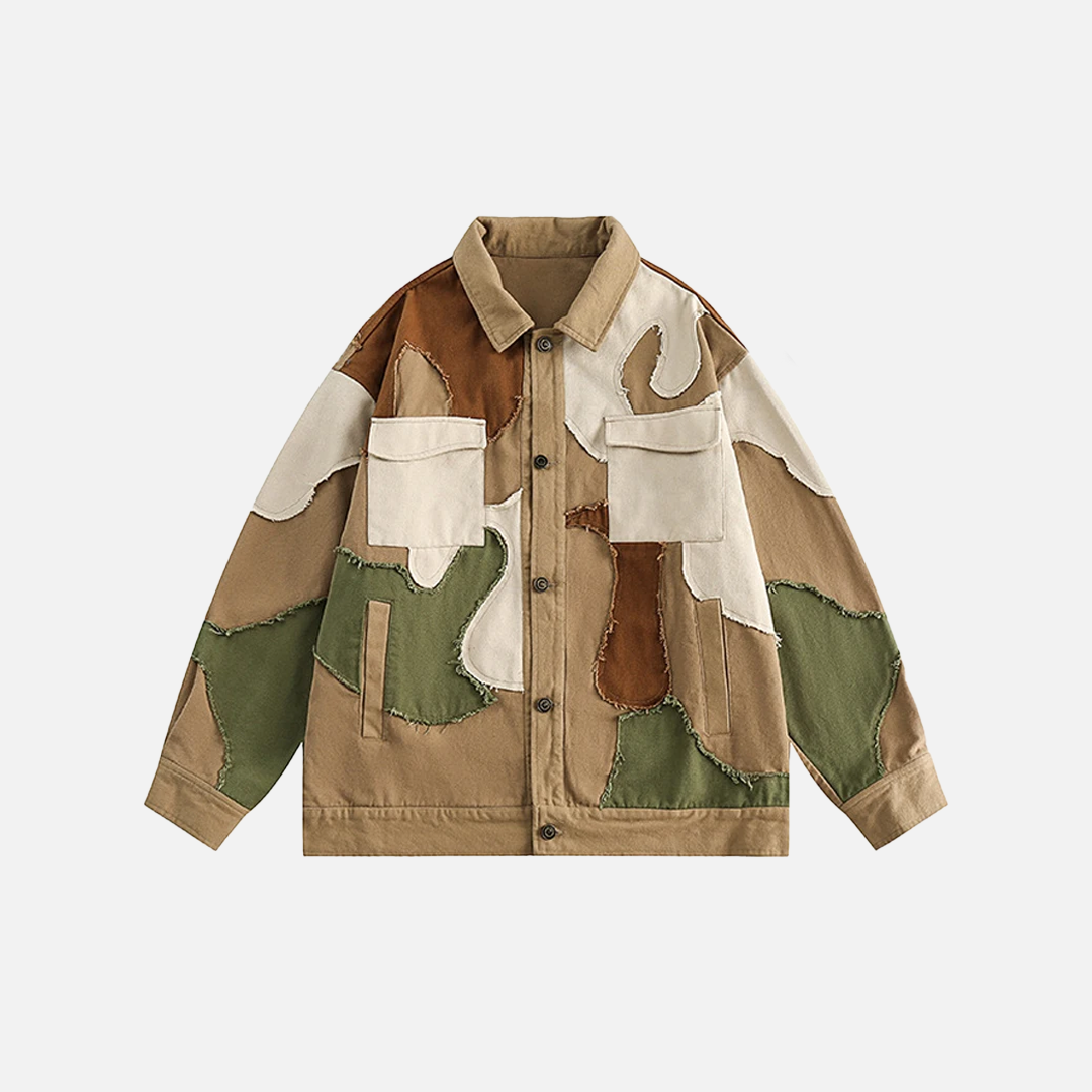 Streetwear Camouflage Color Block Hip Hop Denimjacke