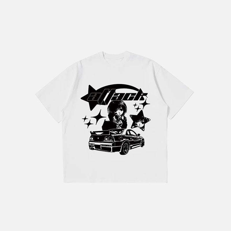 Damen-T-Shirt mit Y2K-Auto-Aufdruck