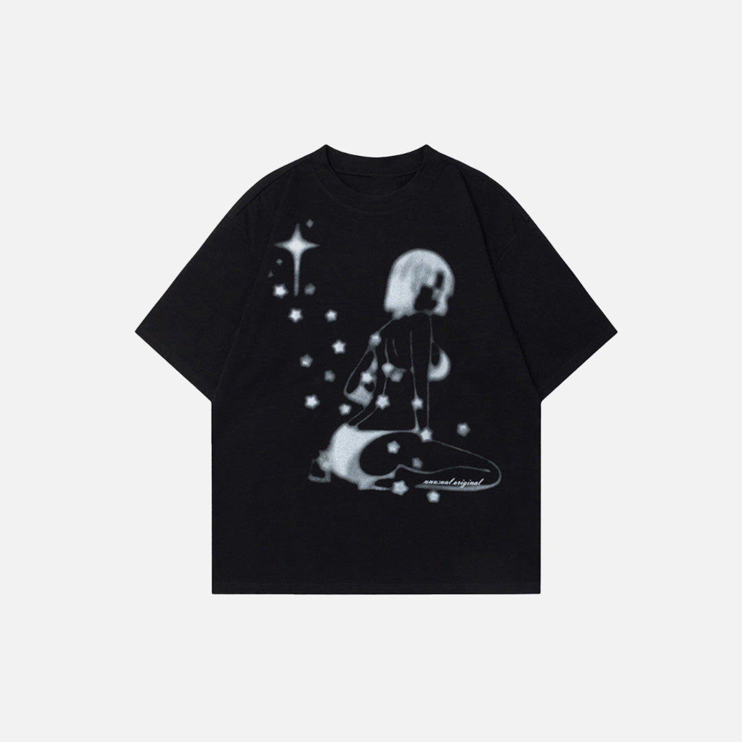 Kurzarm-T-Shirt mit Anime-Charakteren-Aufdruck