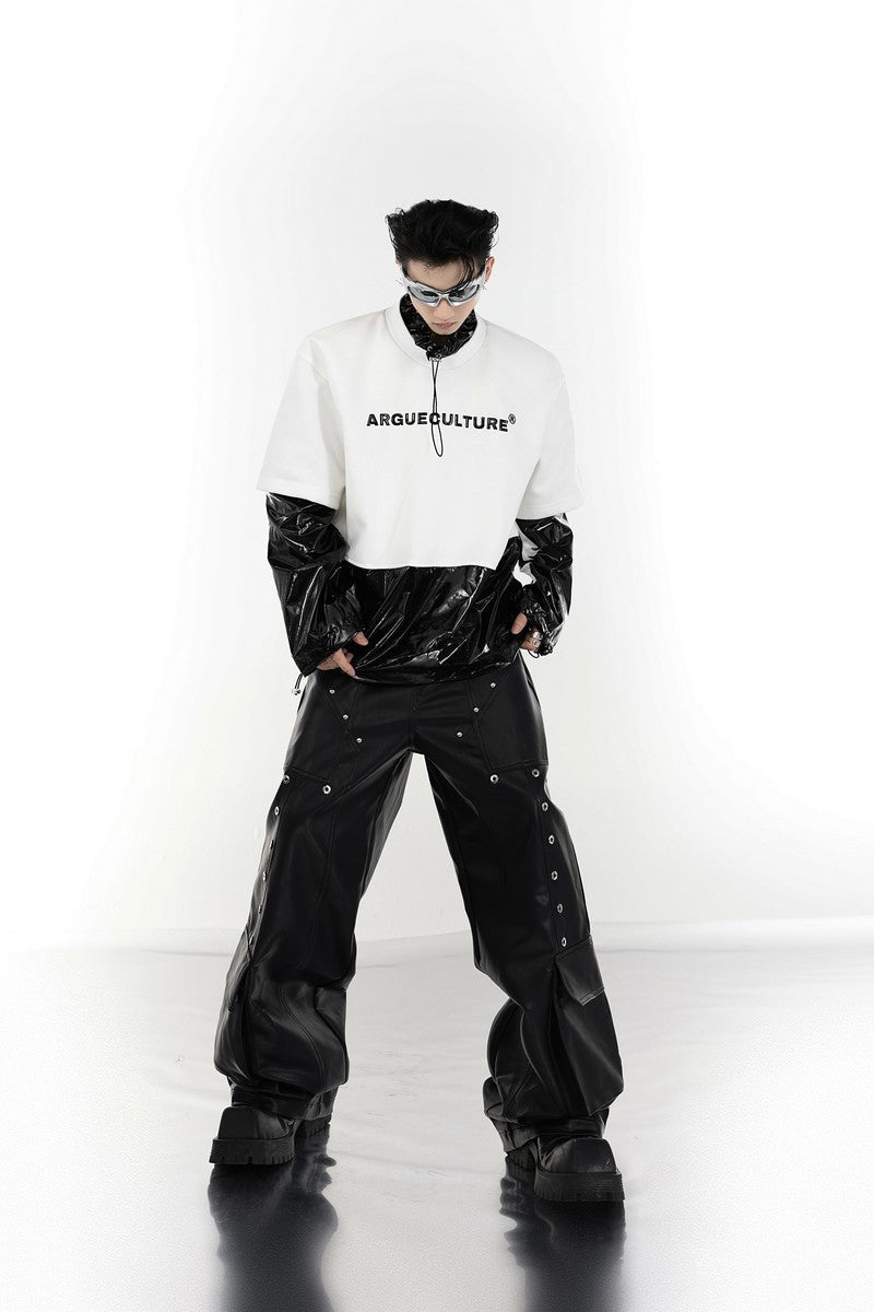 Langarmshirt mit doppelter Lage aus flüssigem Leder