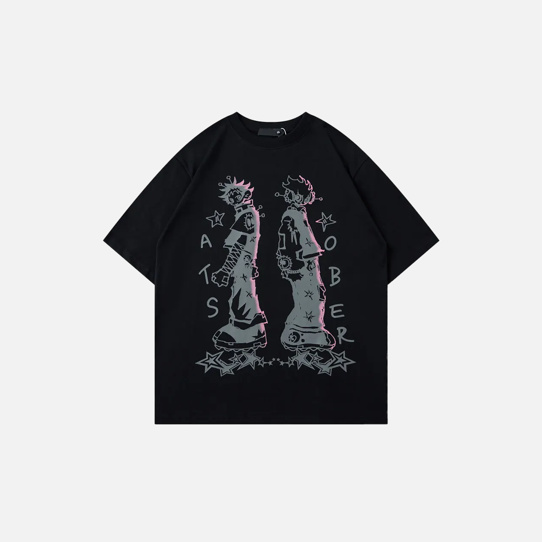 T-shirt en coton à motif grunge japonais anime cartoon
