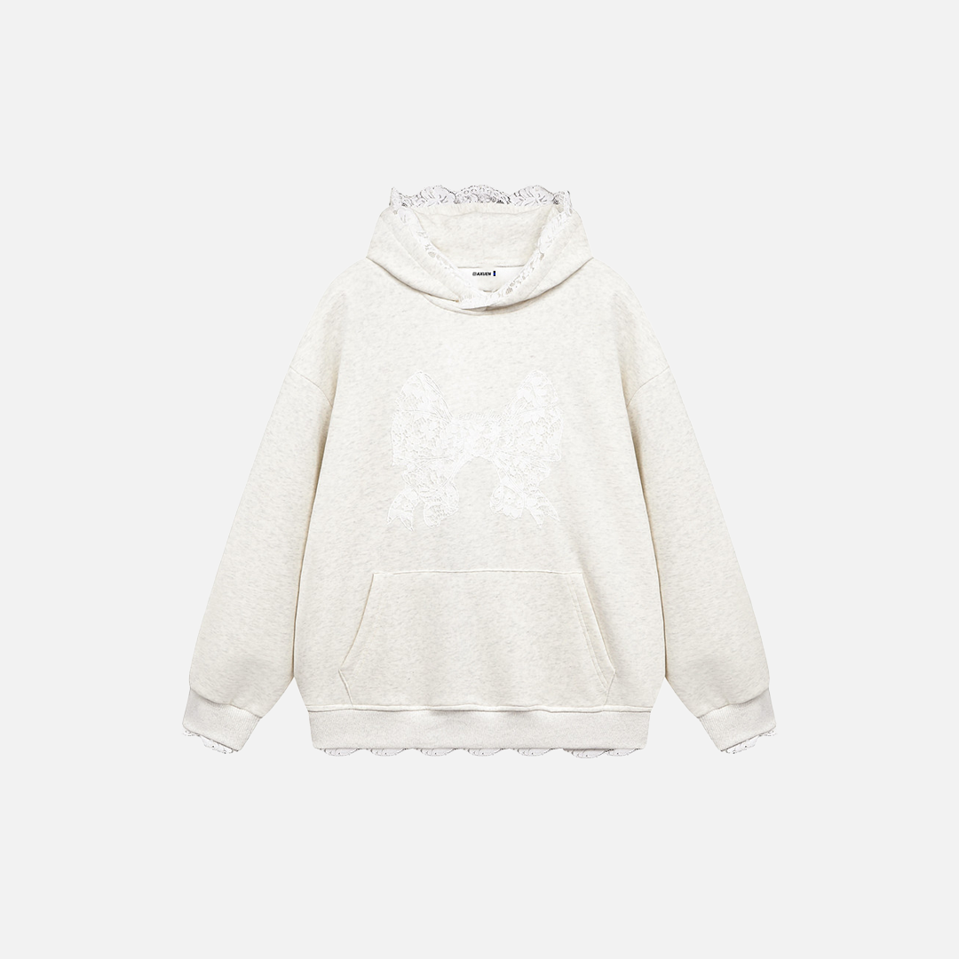 Stylish Flattering Lace Trim Butterfly Hoodie
