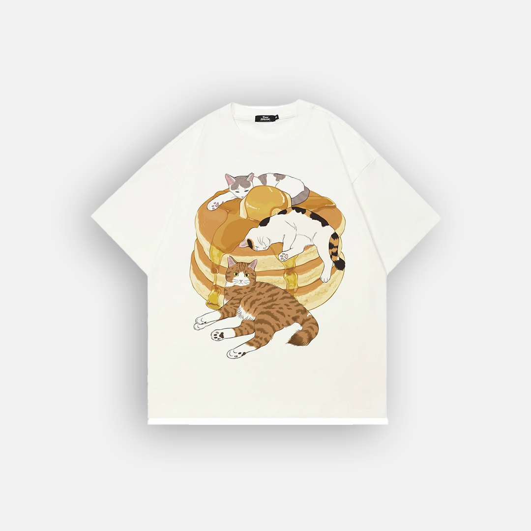 Lustiges weißes T-Shirt mit gieriger Katzengrafik
