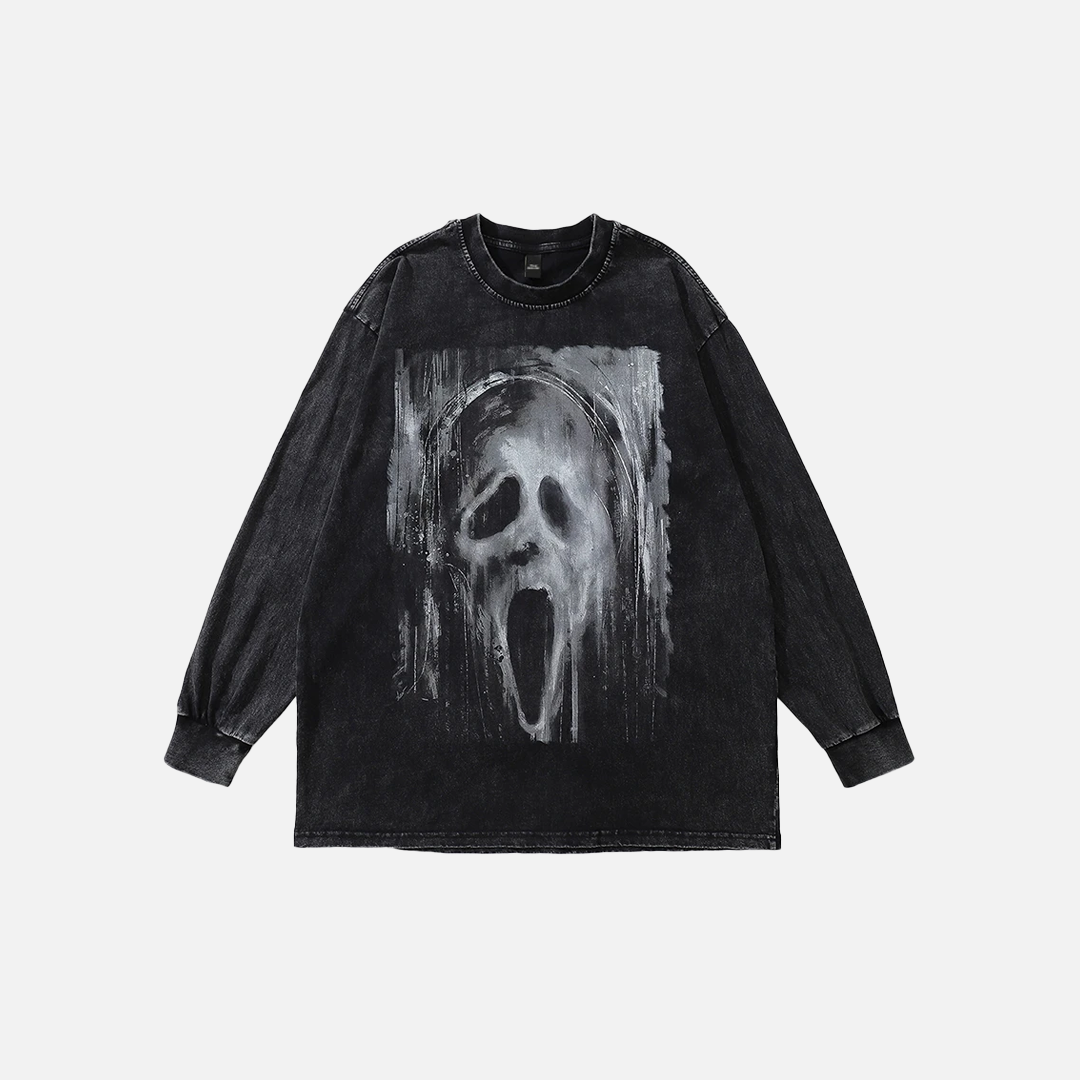 Modisches, verwaschenes schwarzes Ghost-Freizeit-Sweatshirt