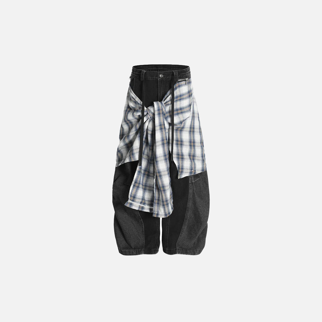 Trendige Patchwork-Bananen-Hip-Hop-Jeans mit weitem Bein