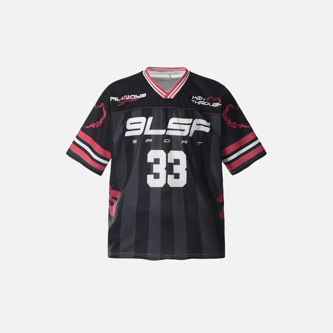 Retro Mesh Patchwork V-Neck Collar Graphic T-Shirt