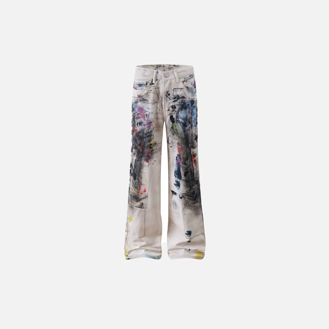 Künstlerisch gestaltete Vintage-Jeans mit Farbspritzern