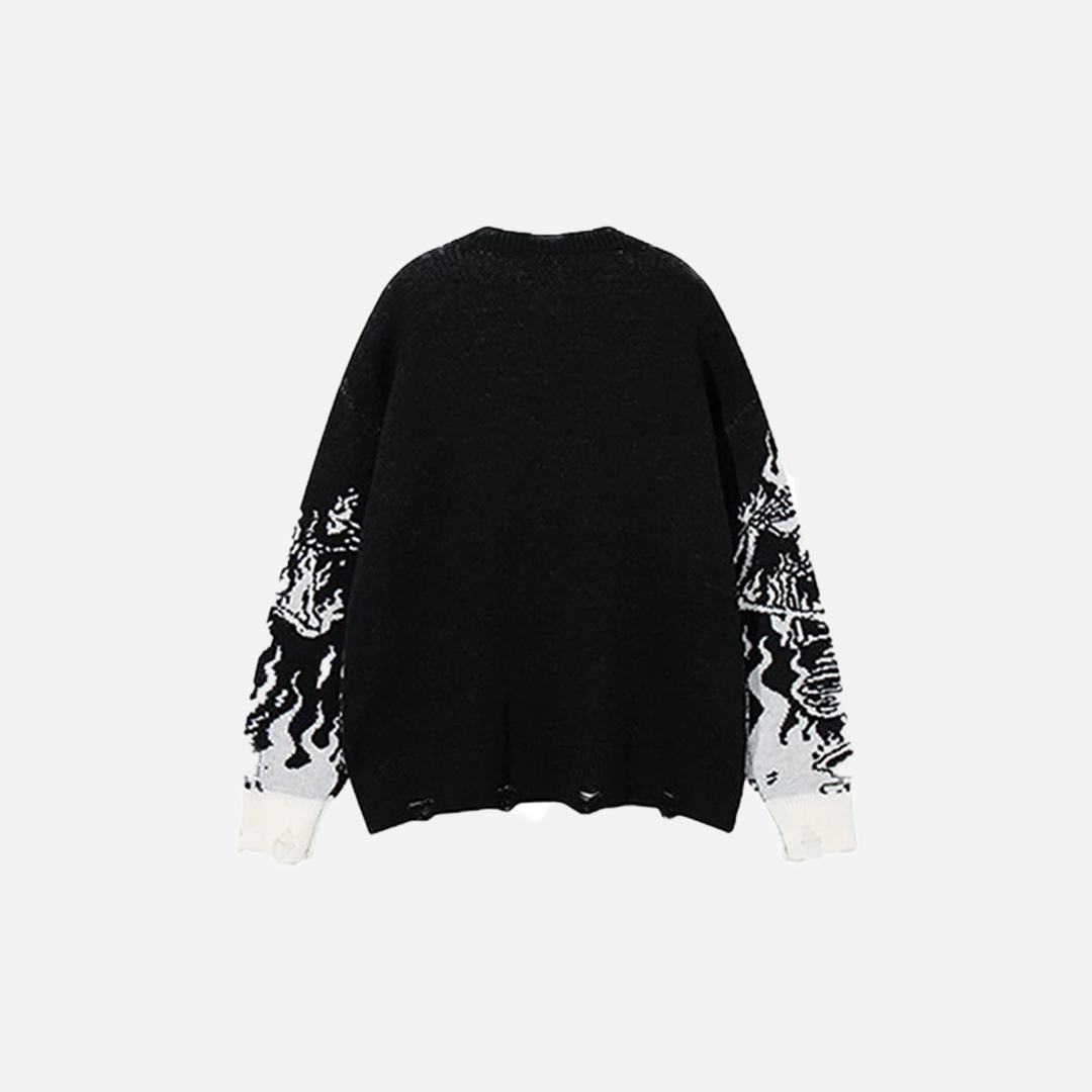 Pull en maille oversize déchiré à motif têtes de mort