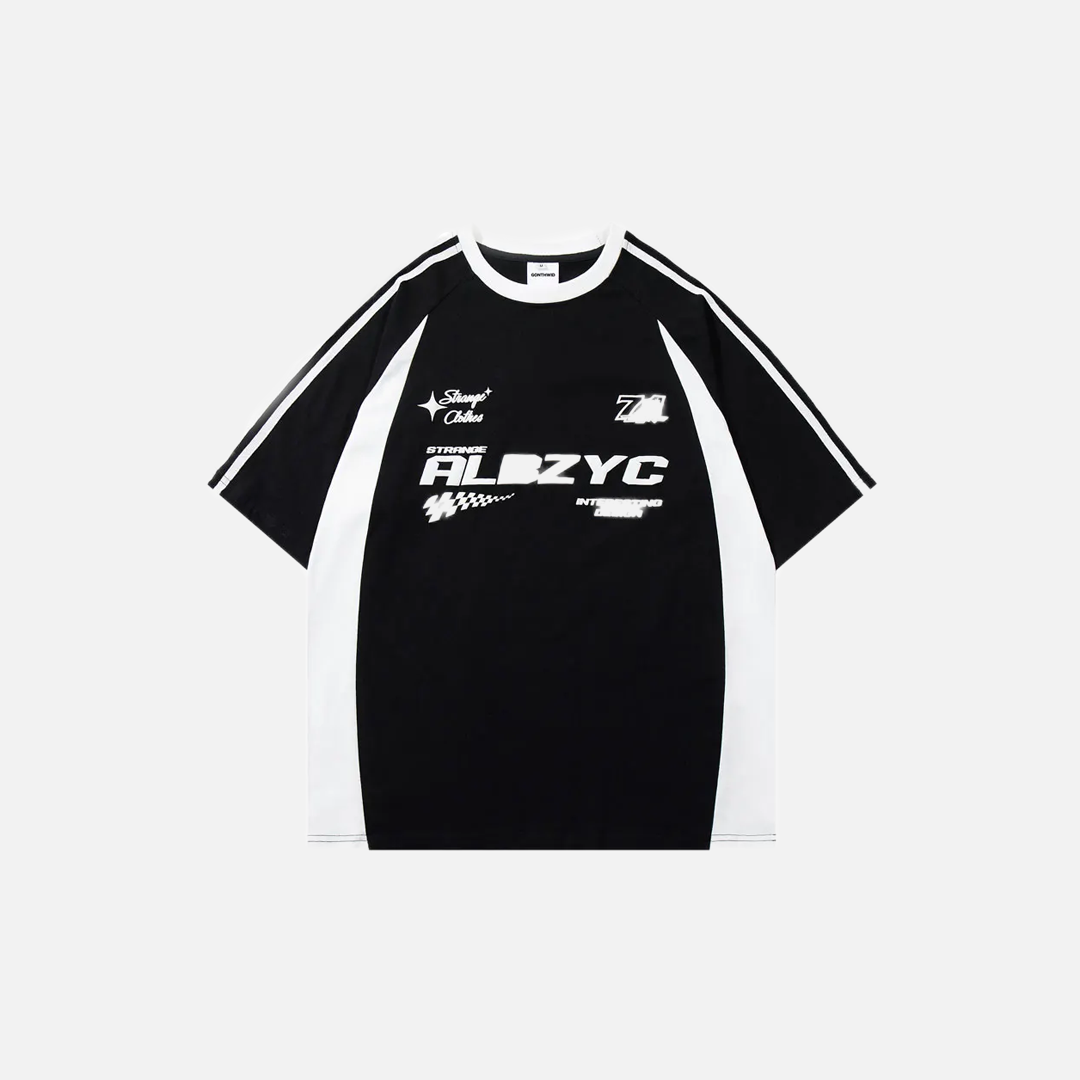 T-shirt en coton à patchwork graphique Y2K Racing