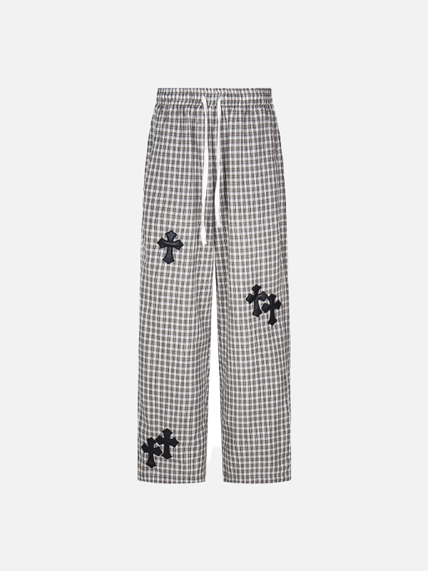 Y2K-Sweatpants im lebendigen Retro-Stil mit weitem Bein und Karomuster
