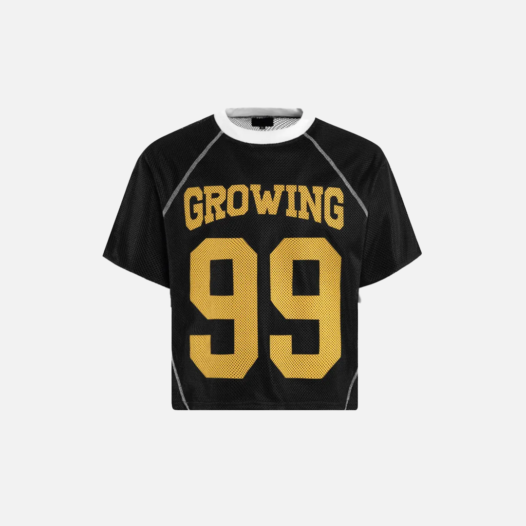 Y2K Patchwork Mesh O-Neck Collar Graphic Sport T-Shirt