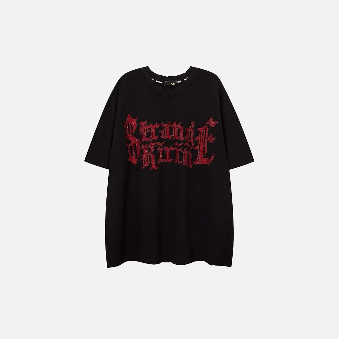 T-Shirt mit Rundhalsausschnitt und aufgesticktem Buchstabenmuster