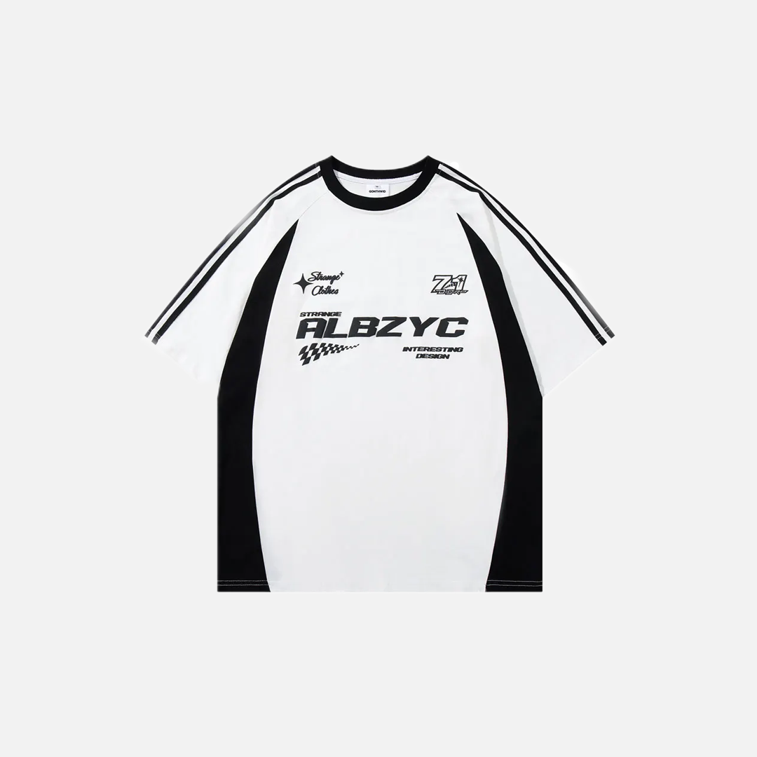 T-shirt en coton à patchwork graphique Y2K Racing