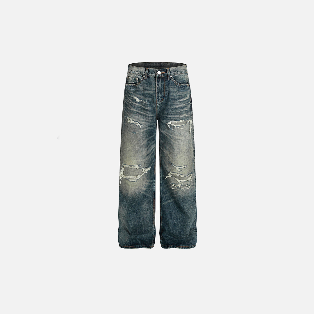 Vintage-Jeans aus gewaschenem Denim mit weitem Bein und Used-Look