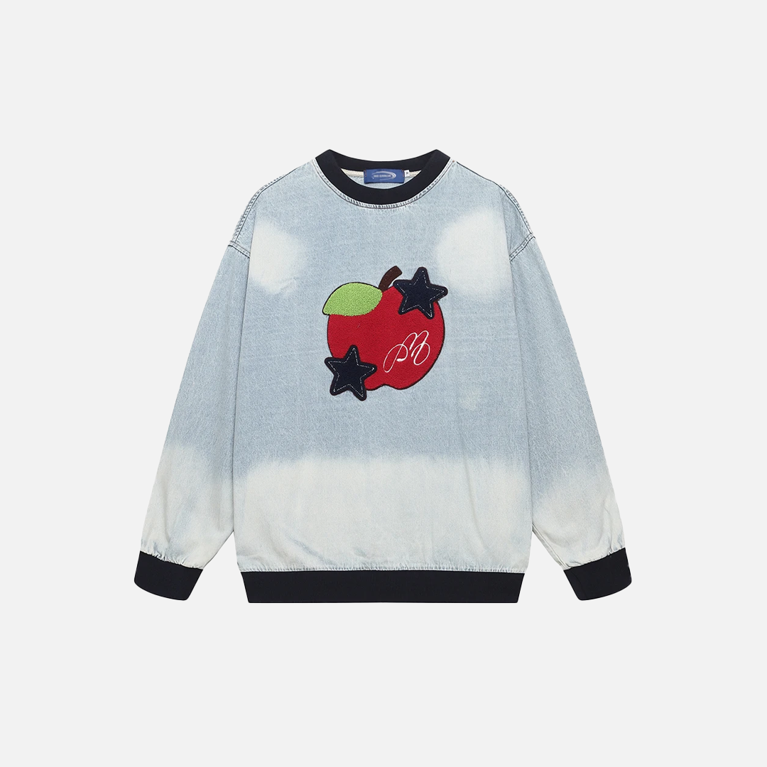 Y2K Sternenapfel besticktes Denim-Sweatshirt