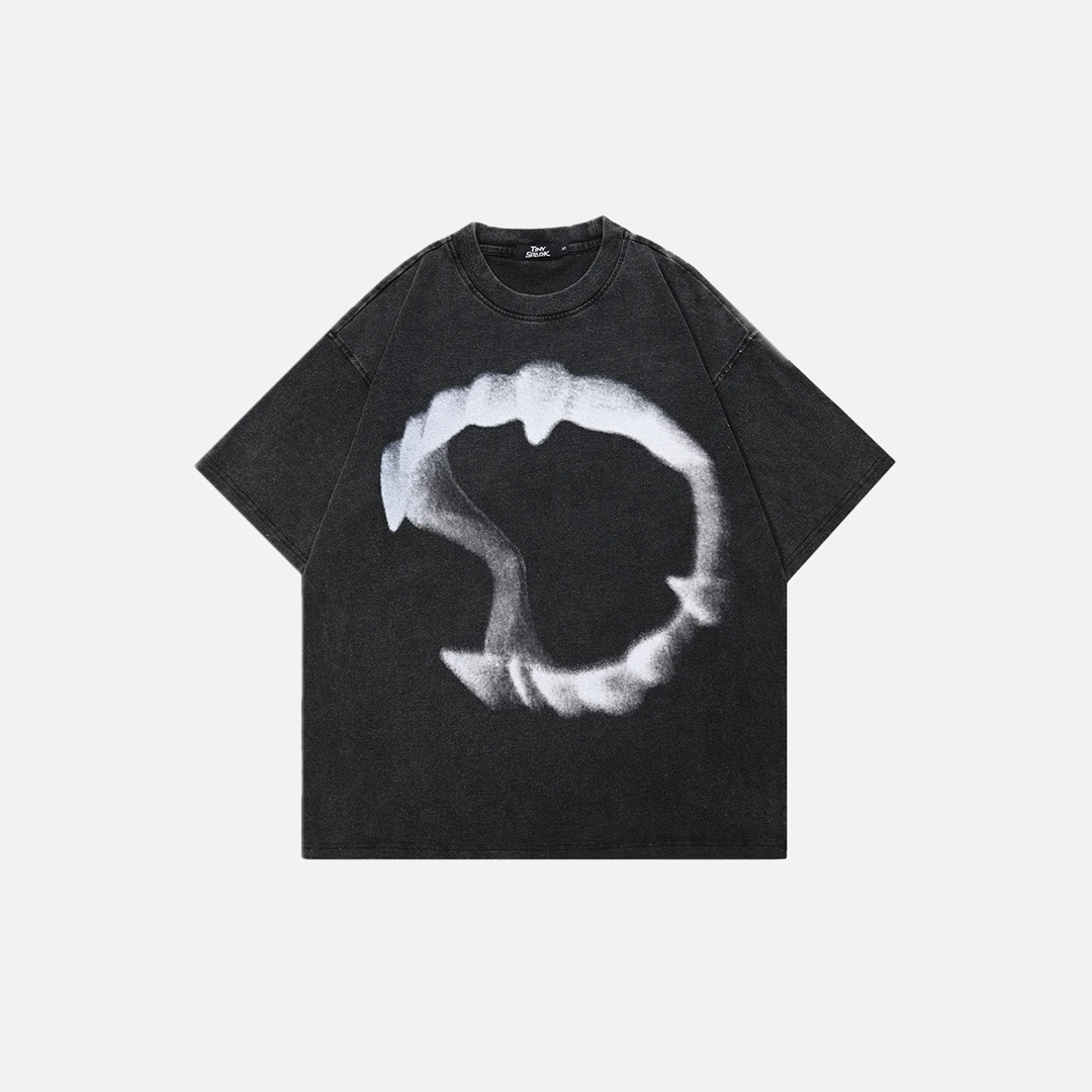 Breathable Oversized Washed Black Graphic T-Shirt