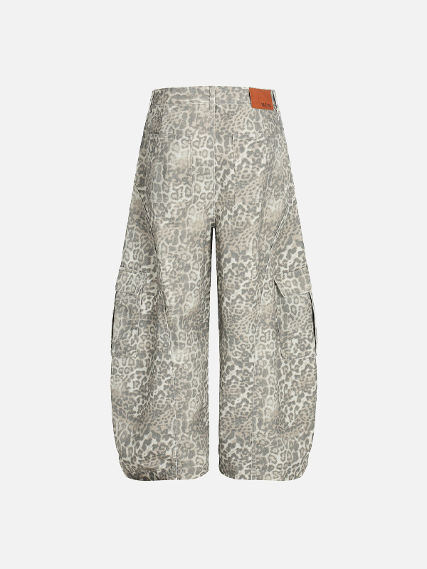 Vintage Punk Cargo-Jeans mit Leopardenmuster