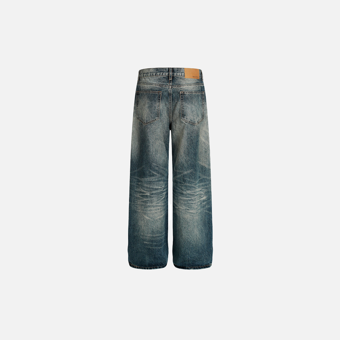 Vintage-Jeans aus gewaschenem Denim mit weitem Bein und Used-Look