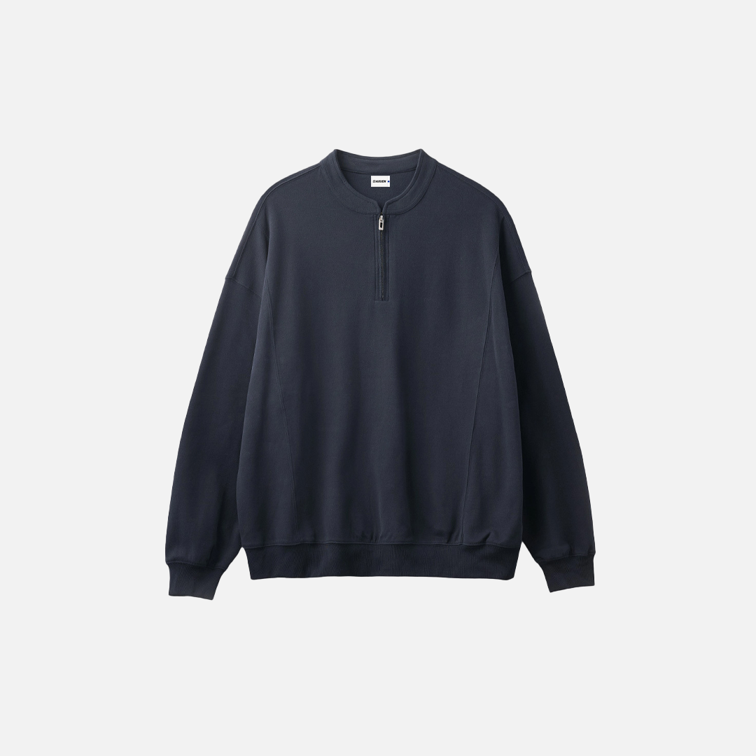 Figurschmeichelnder, stylischer Oversize-Freizeitpullover mit halbem Reißverschluss
