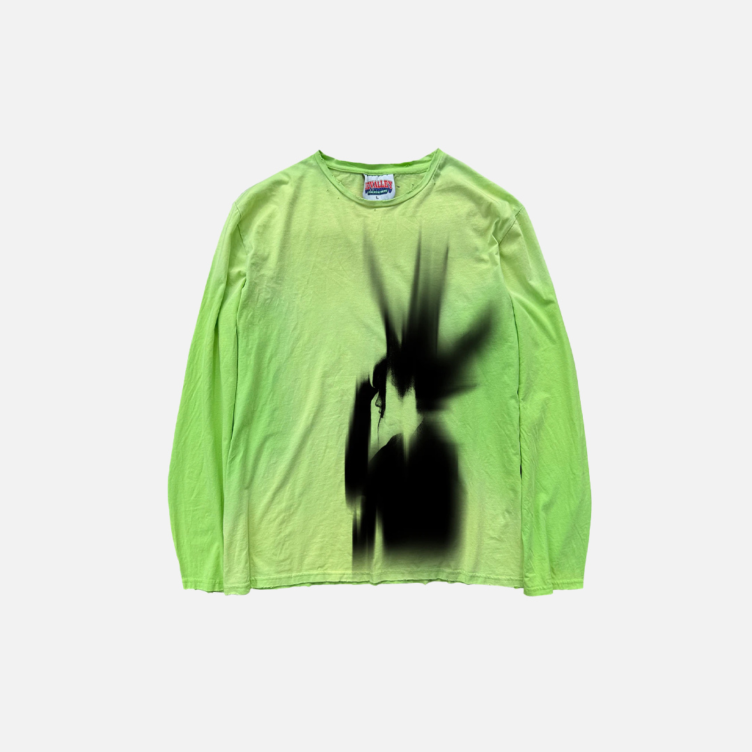 Langärmliges T-Shirt mit verwaschenem Cartoon-Rundhalsausschnitt und Grafik