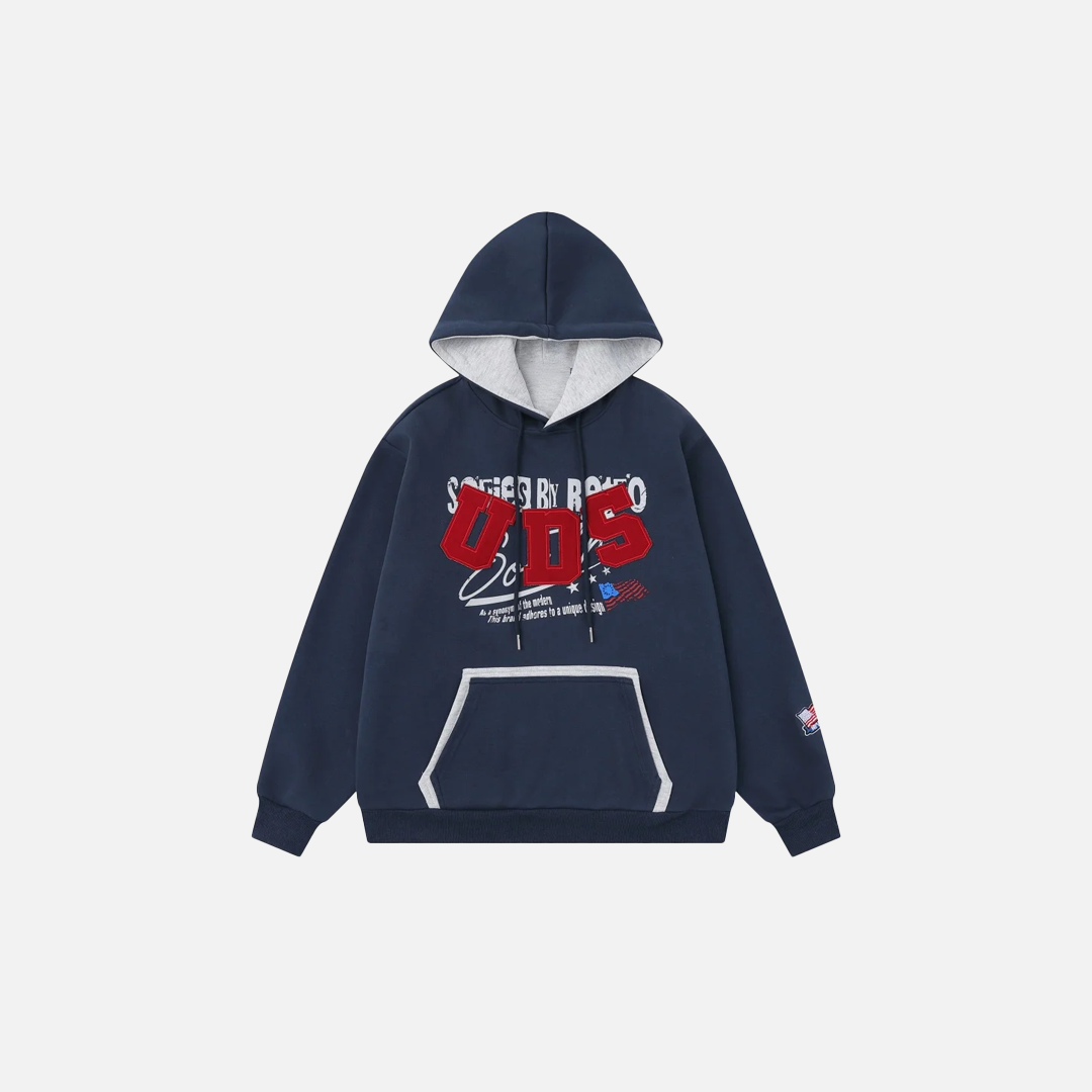 Retro Contrast Paneled Casual Front Pocket Hoodie