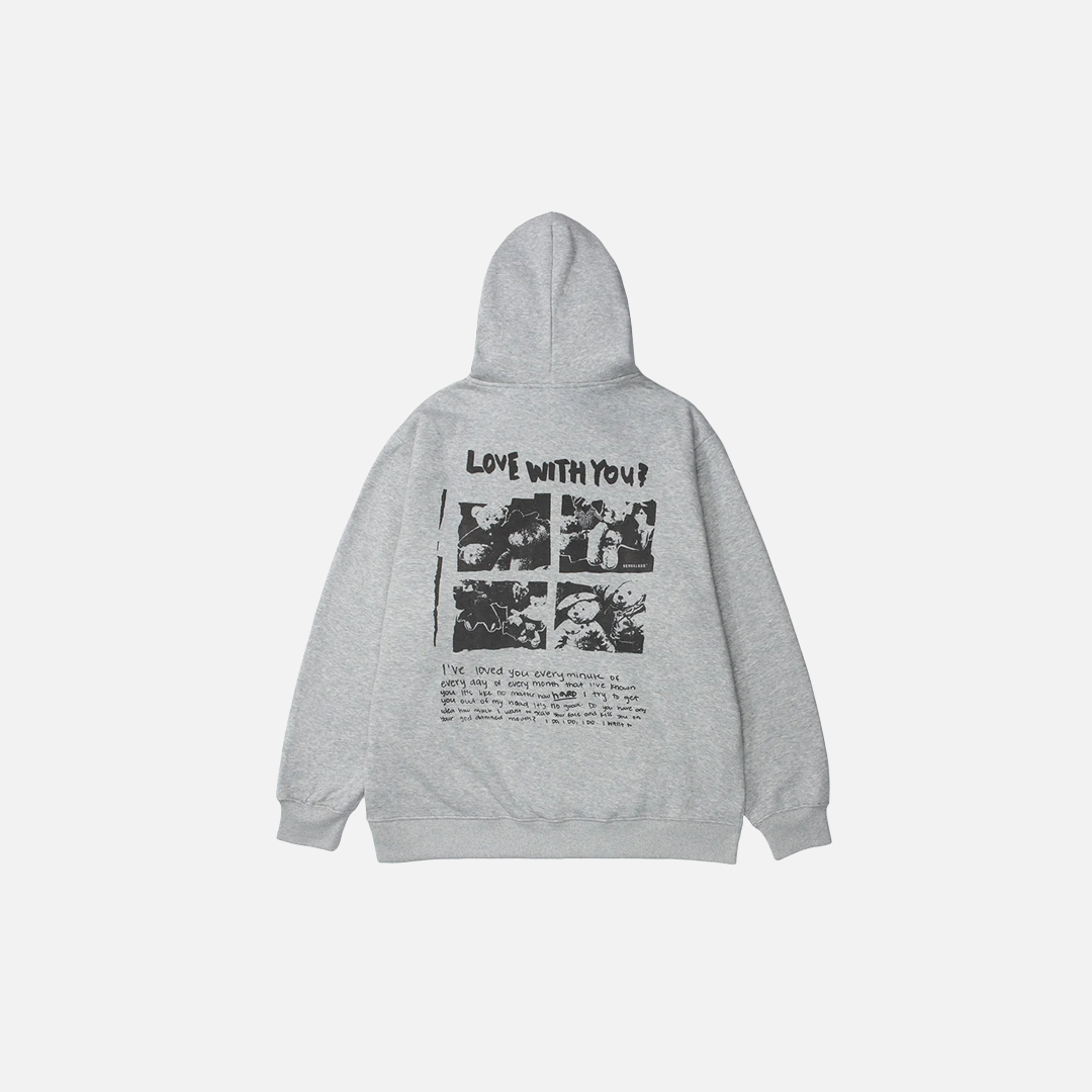 Isolierter Hip-Hop-Hoodie mit Bären- und Buchstabenprint