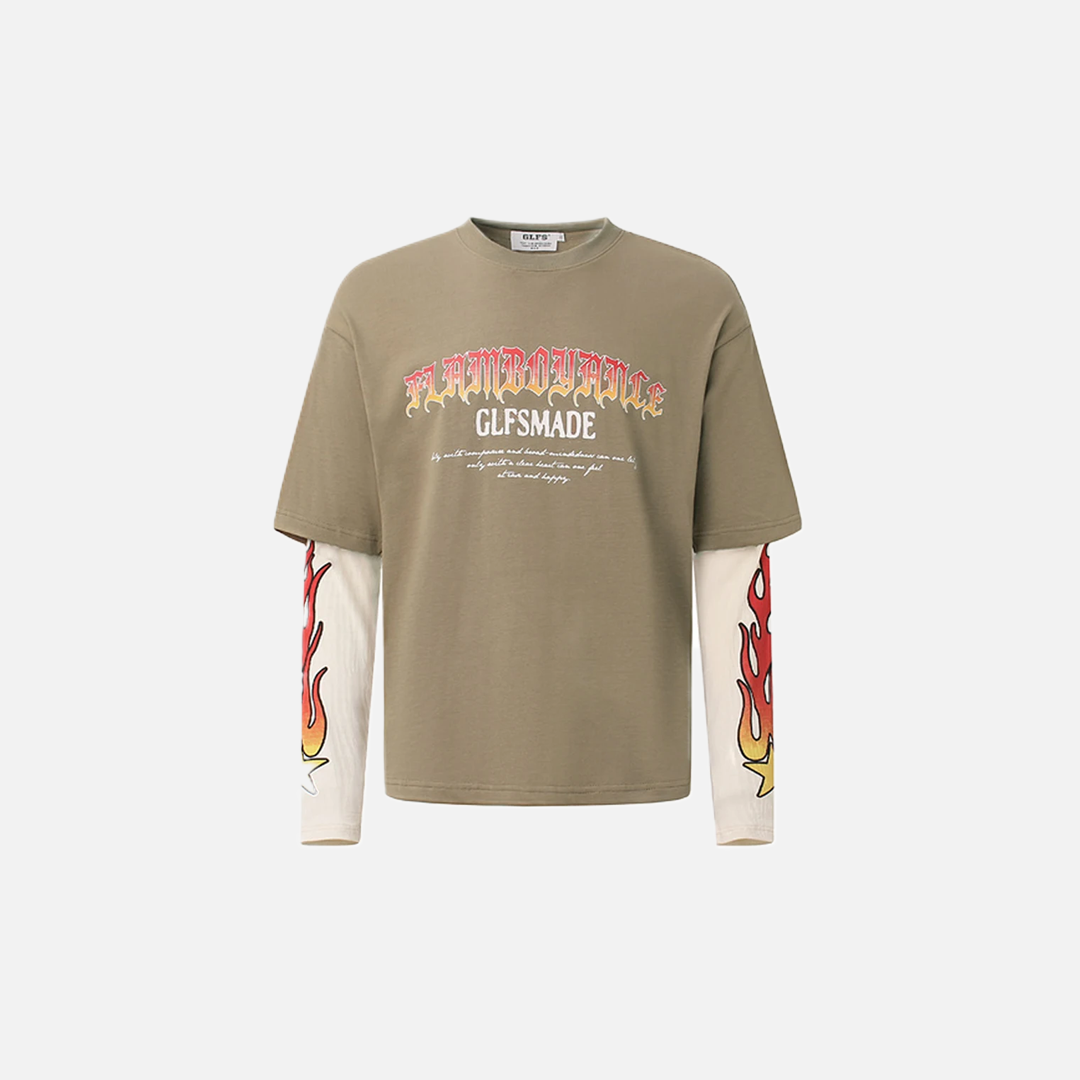 Y2K Flame Fake Two Piece Graphic Long Sleeve T-Shirt