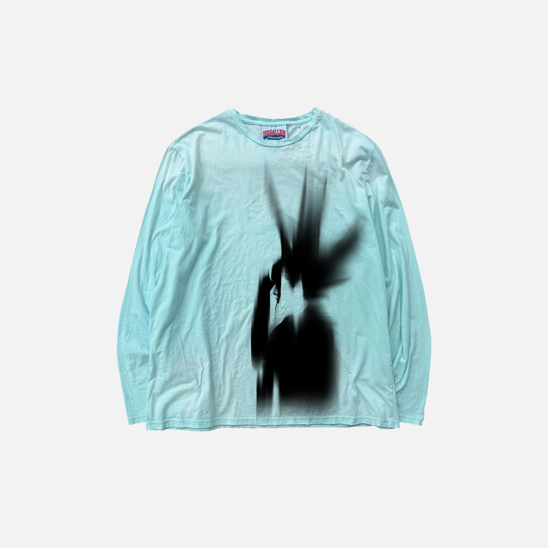 Langärmliges T-Shirt mit verwaschenem Cartoon-Rundhalsausschnitt und Grafik