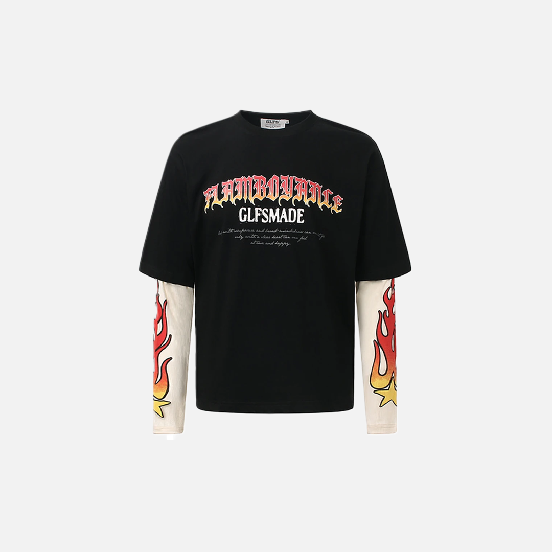 Y2K Flame Fake Two Piece Graphic Long Sleeve T-Shirt