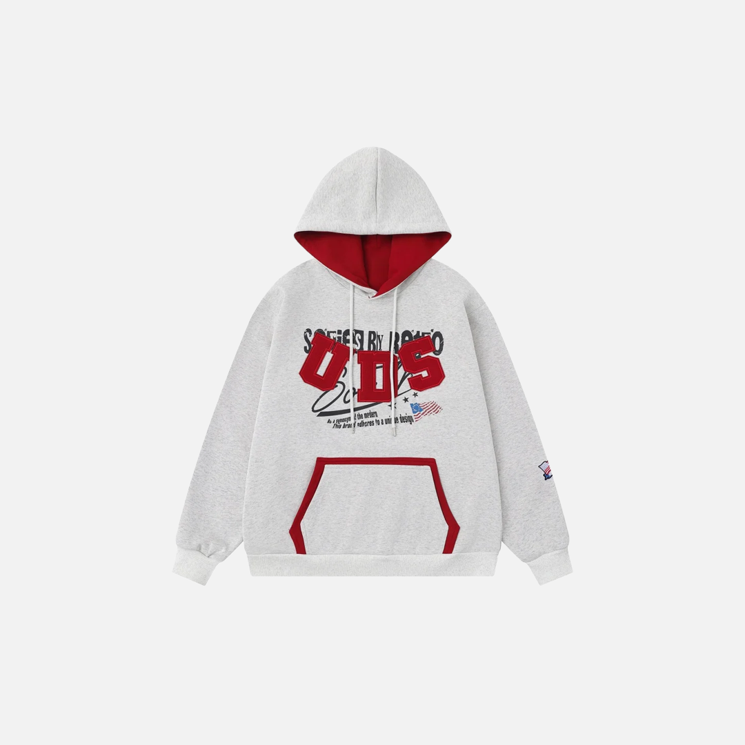 Retro Contrast Paneled Casual Front Pocket Hoodie