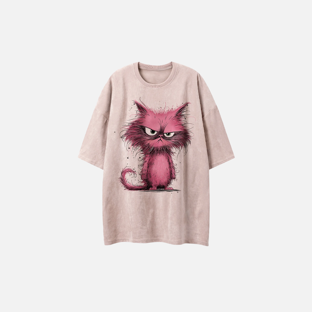 Damen-T-Shirt aus Polyester mit Katzenprint im Hip-Hop-Stil