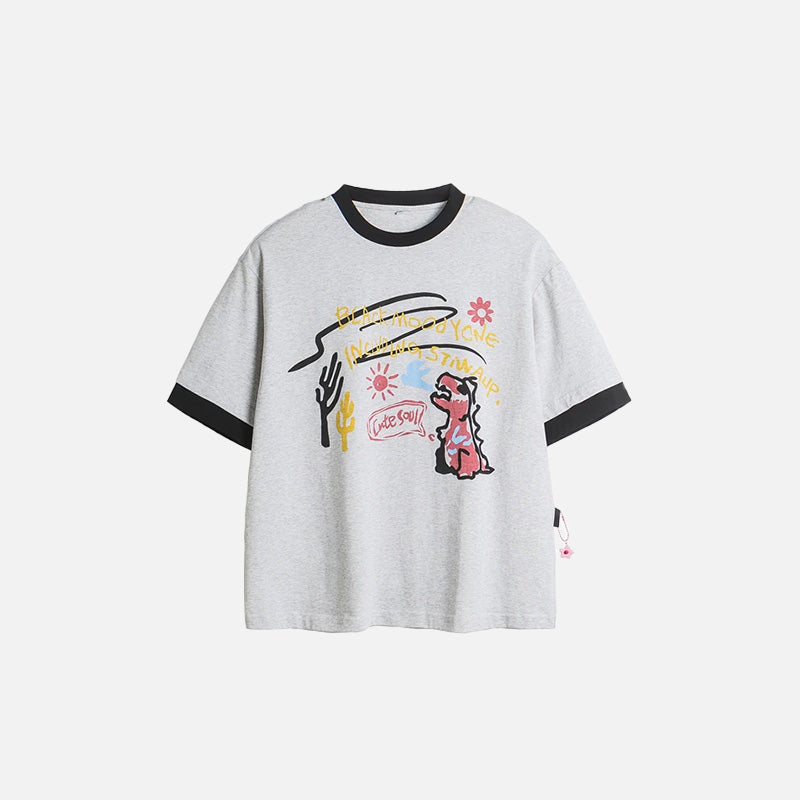 T-shirt graphique à bords patchwork