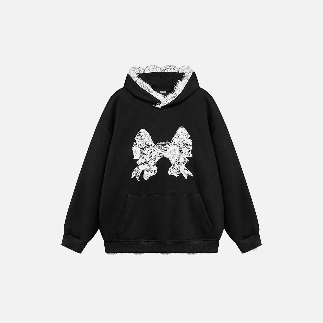 Stylish Flattering Lace Trim Butterfly Hoodie