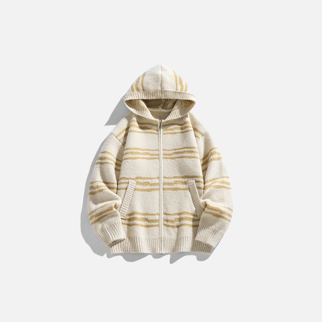 Gemütlicher Herren-Strickjacke mit Streifen und Kapuze sowie Reißverschluss