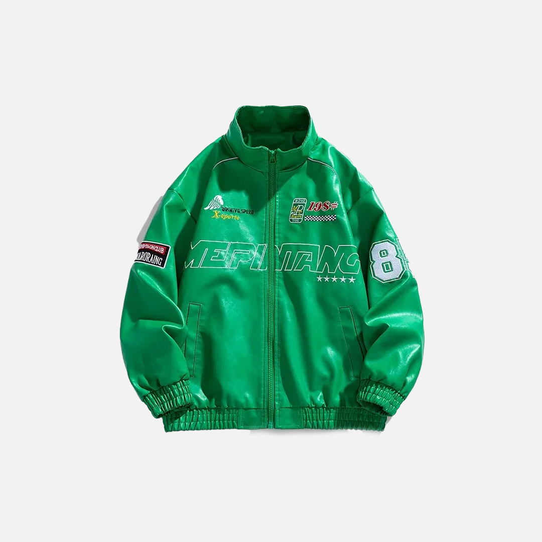 Stilvolle Motorradjacke aus PU-Leder mit Stickerei