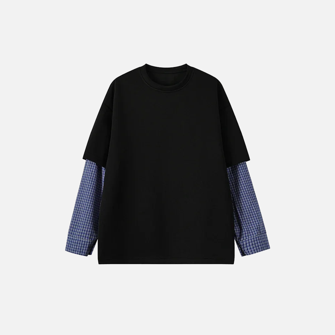 Blau kariertes, zweiteiliges Langarm-T-Shirt