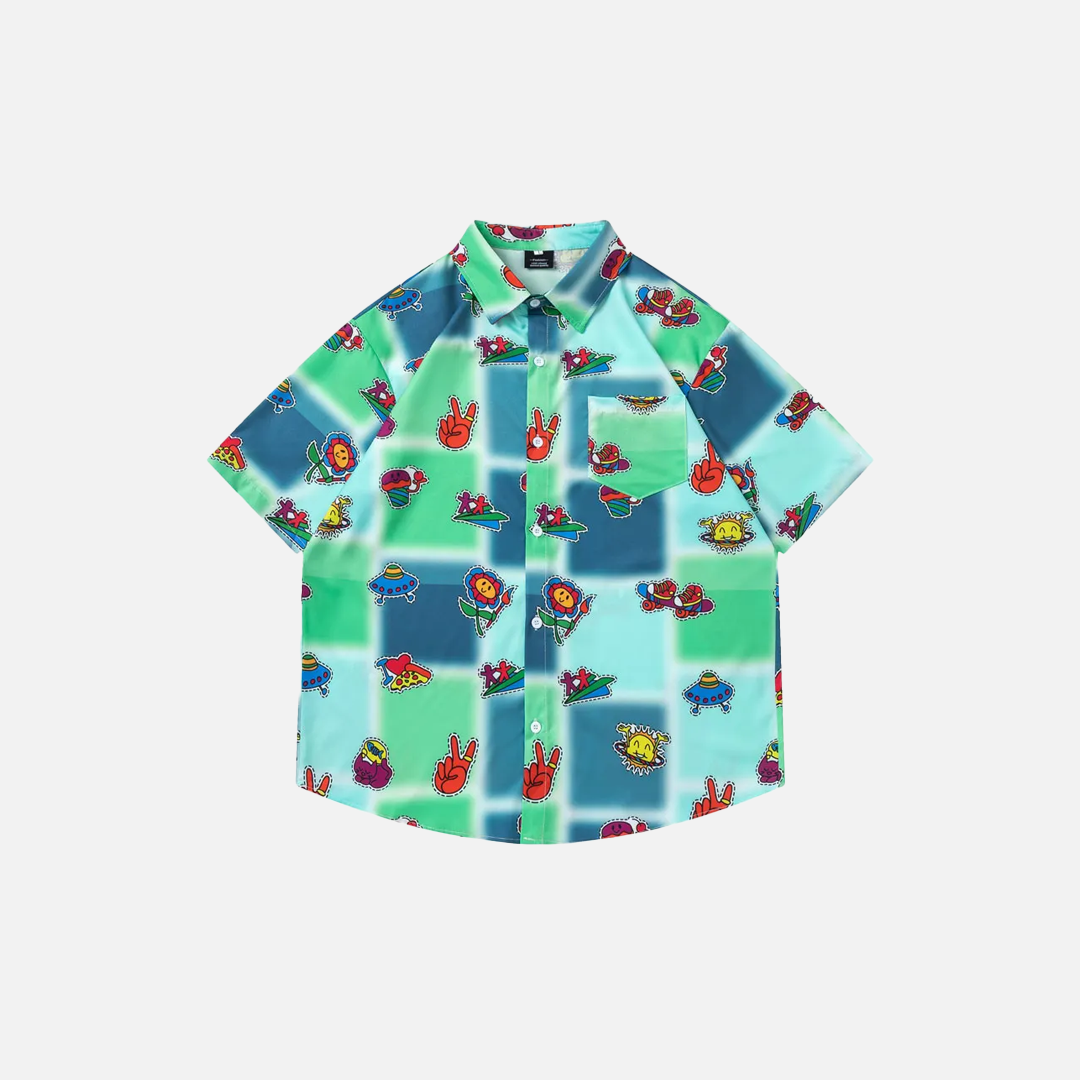 Retro Hip Hop Kurzarmhemd mit Batikmuster