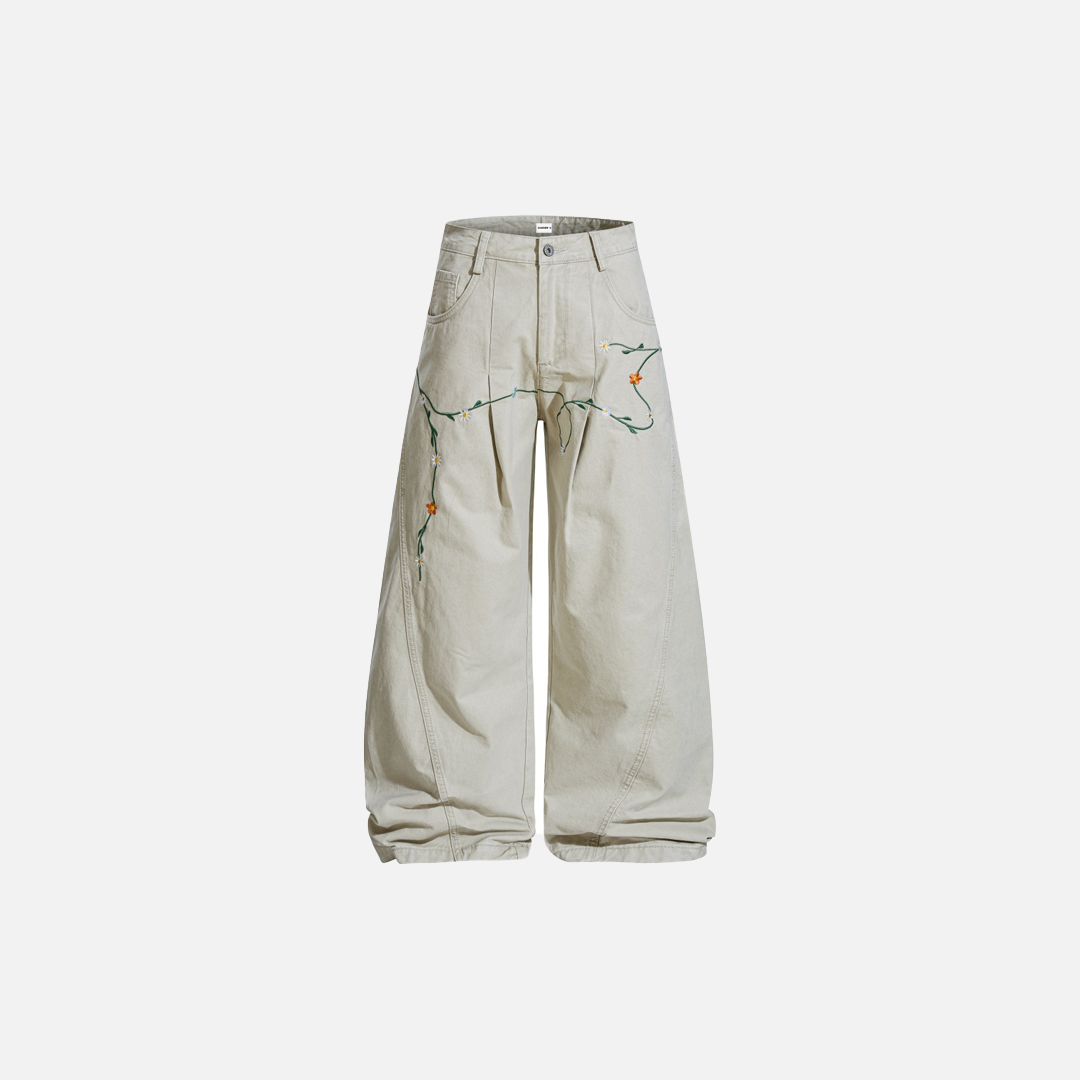 Y2K Luxus-Jeans mit Blumenstickerei und weitem Bein