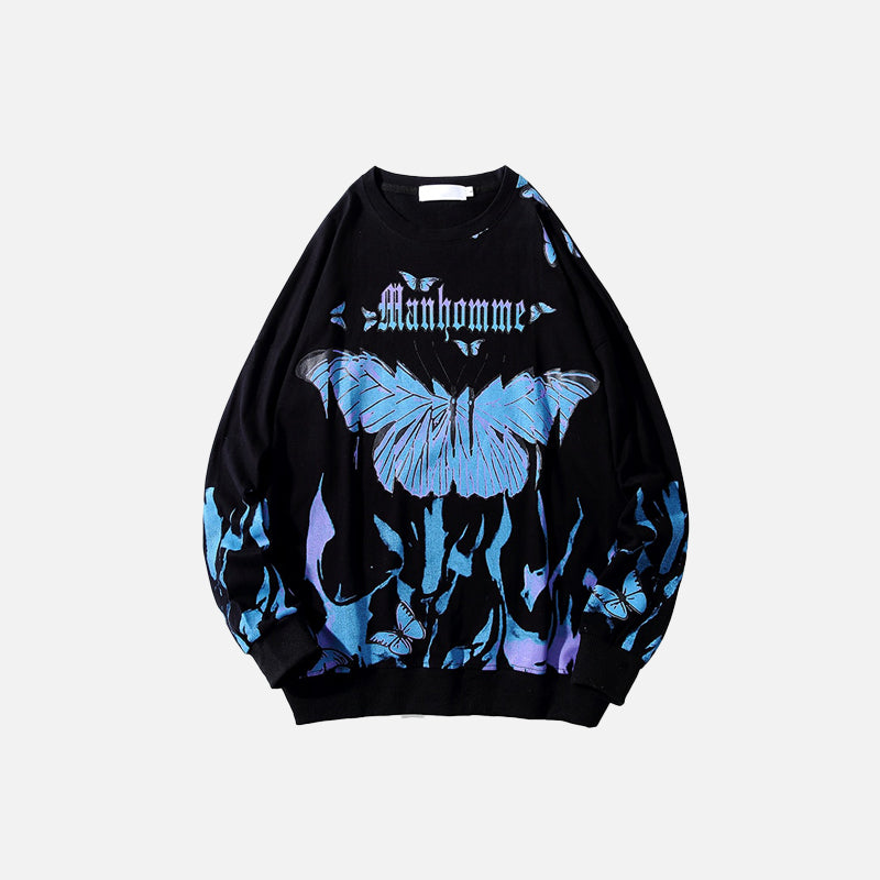 Sweat-shirt imprimé papillons et flammes bleues