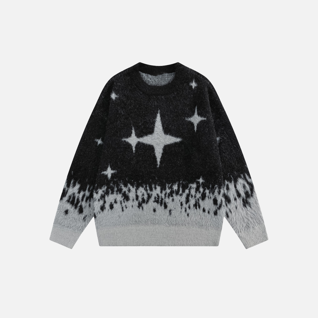 Gemütlicher Jacquard-Strickpullover mit Sternenmuster und Rundhalsausschnitt