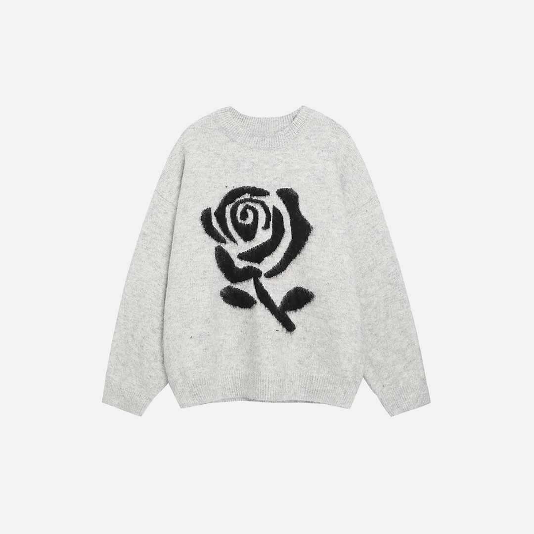 Oversize-Strickpullover mit Rosenmuster