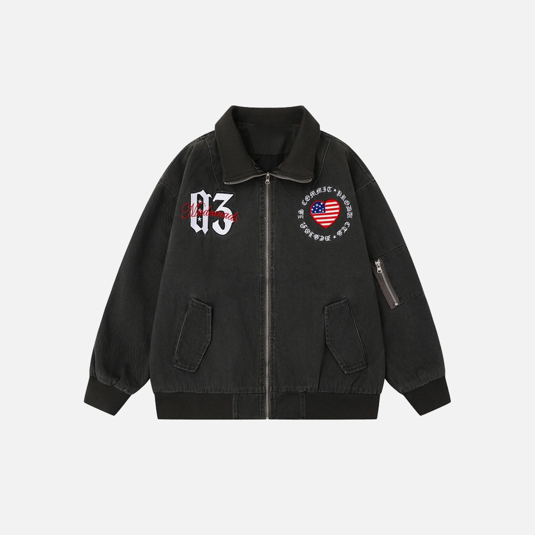 Fleecejacke mit gestickten Buchstaben und Reißverschluss