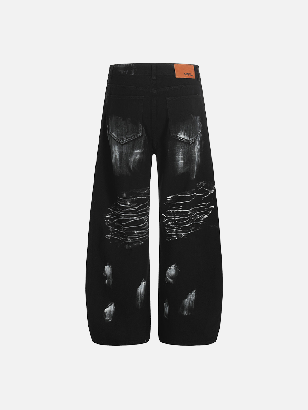Einzigartige, locker sitzende Jeans mit Graffiti-Farbspritzern und weitem Bein