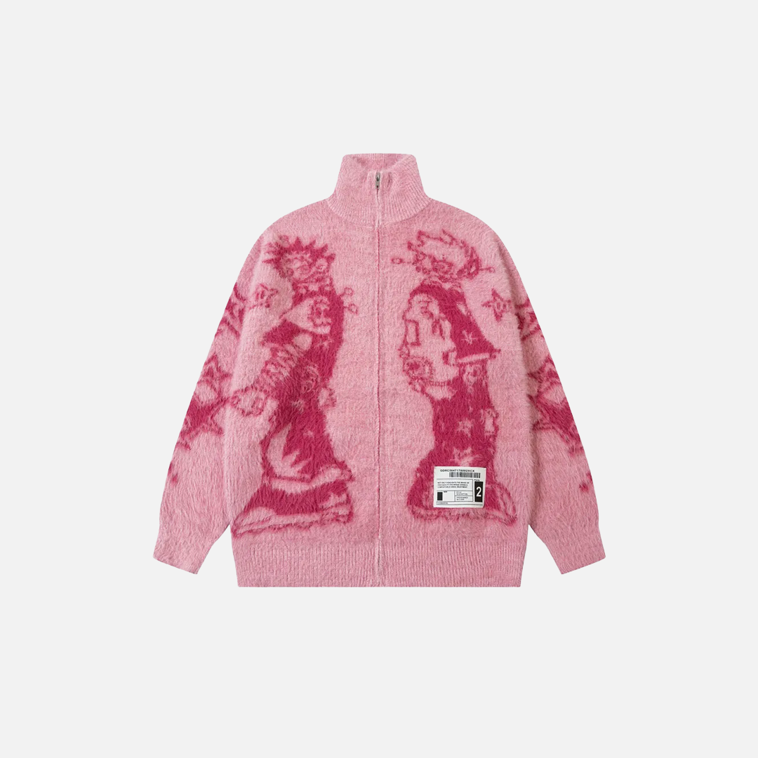 Gemütlicher Mohair-Cardigan mit japanischem Grafikmuster