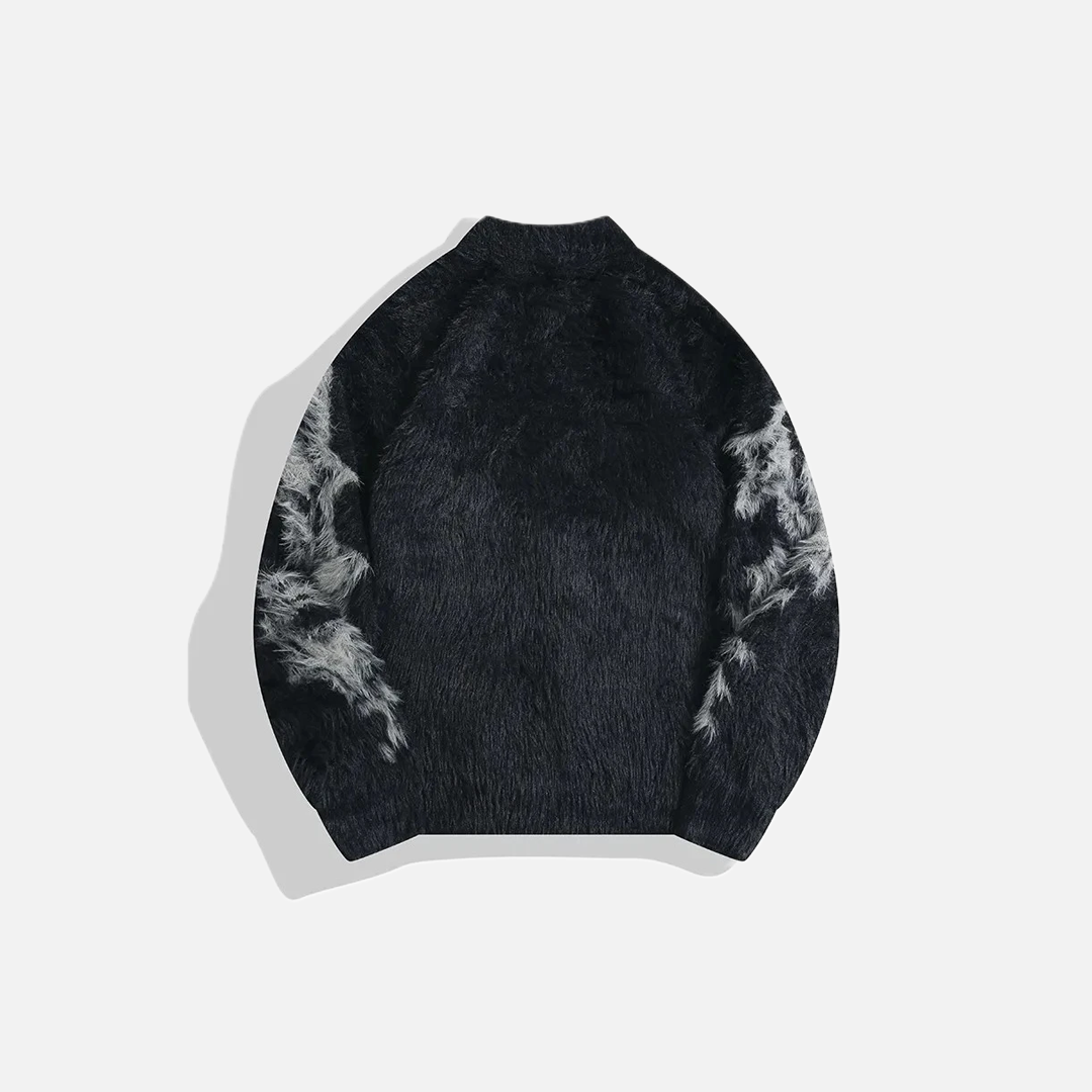 Gilet noir en maille jacquard à fermeture éclair, fausse fourrure et jacquard.