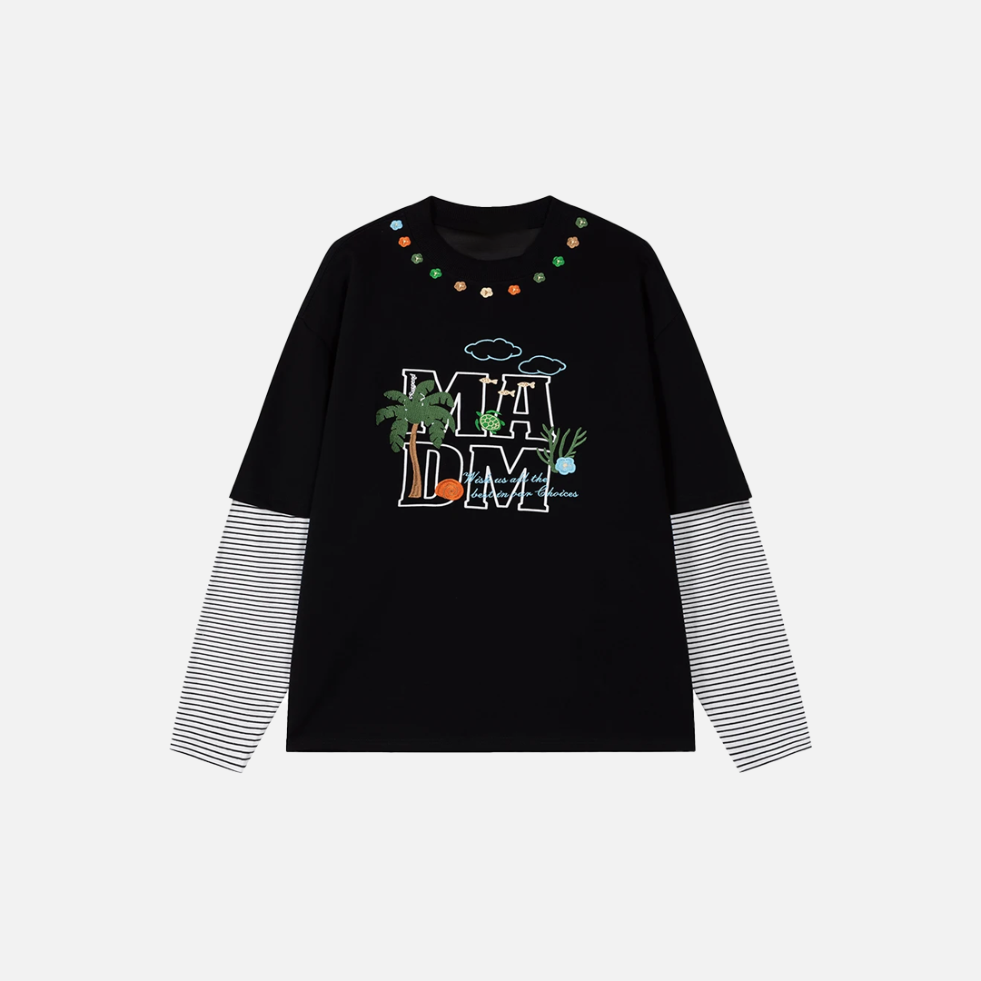 Schickes, gestreiftes Langarm-T-Shirt mit Rundhalsausschnitt und Fake-Zweiteiler-Optik