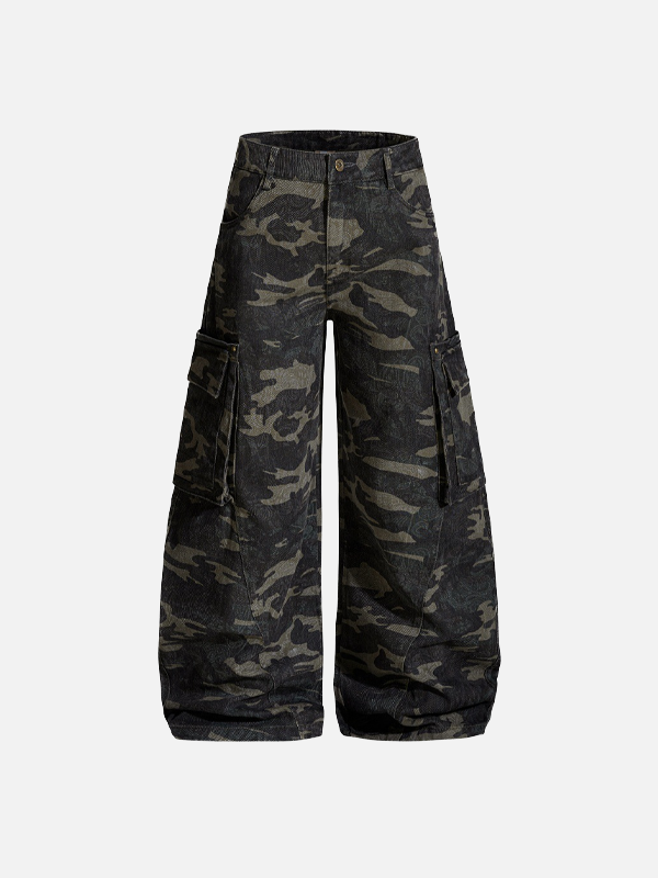 Klassische Camouflage-Arbeitshose mit weitem Bein